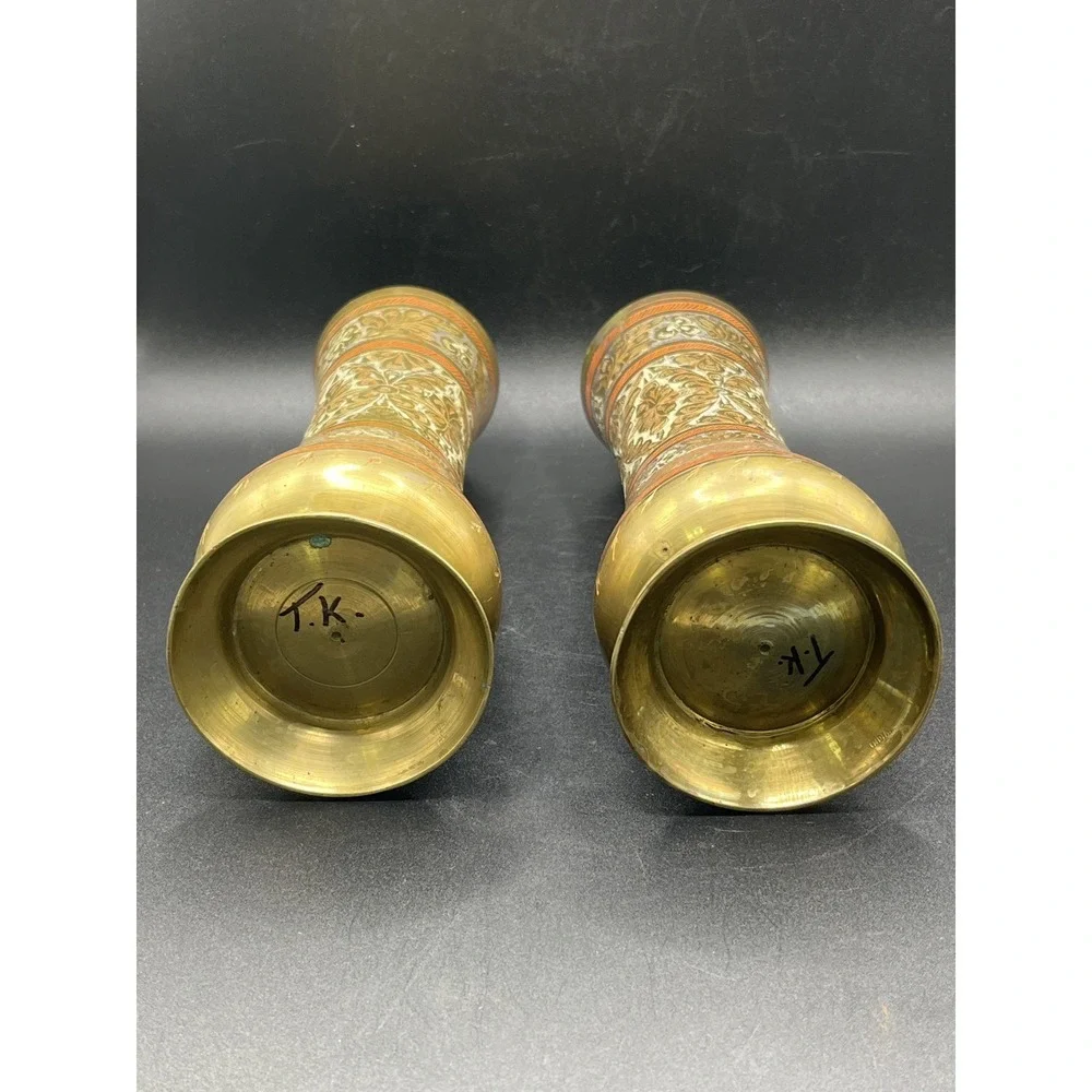 Set of 2 Solid Brass‎ Vase Etched Design 7